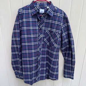 Blue Burberry long sleeve button up shirt.